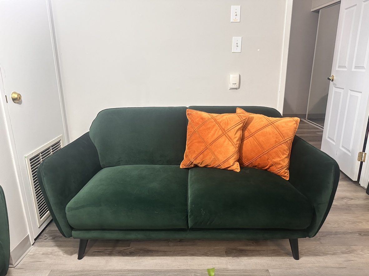 Green Velvet Couch 3-Seater & Loveseat - photo 2