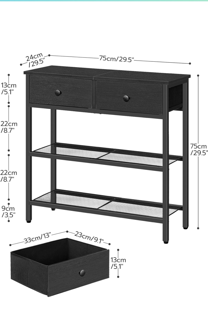 HOOBRO Console Table with 2 Drawers with 3-Tier Storage