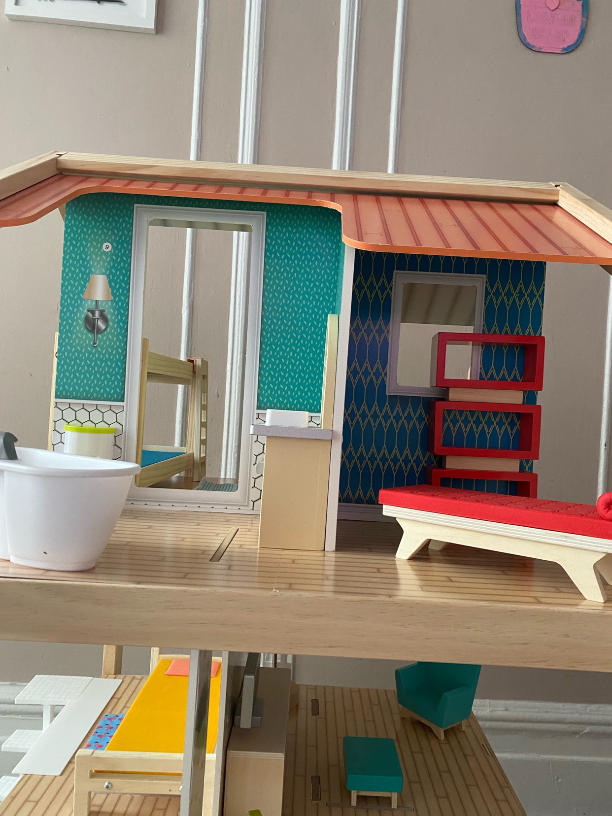 KidKraft Stylish Mansion Wooden Dollhouse with Wheeled B image indicator(5)