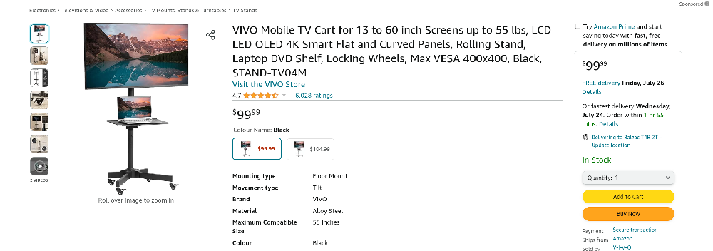 Mobile TV Cart 32-60 inches image indicator(3)