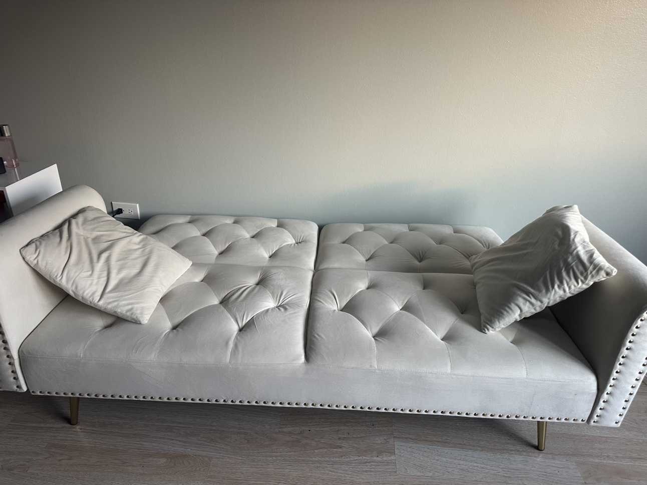 Convertible sofa,  beige velvet couch - photo 3
