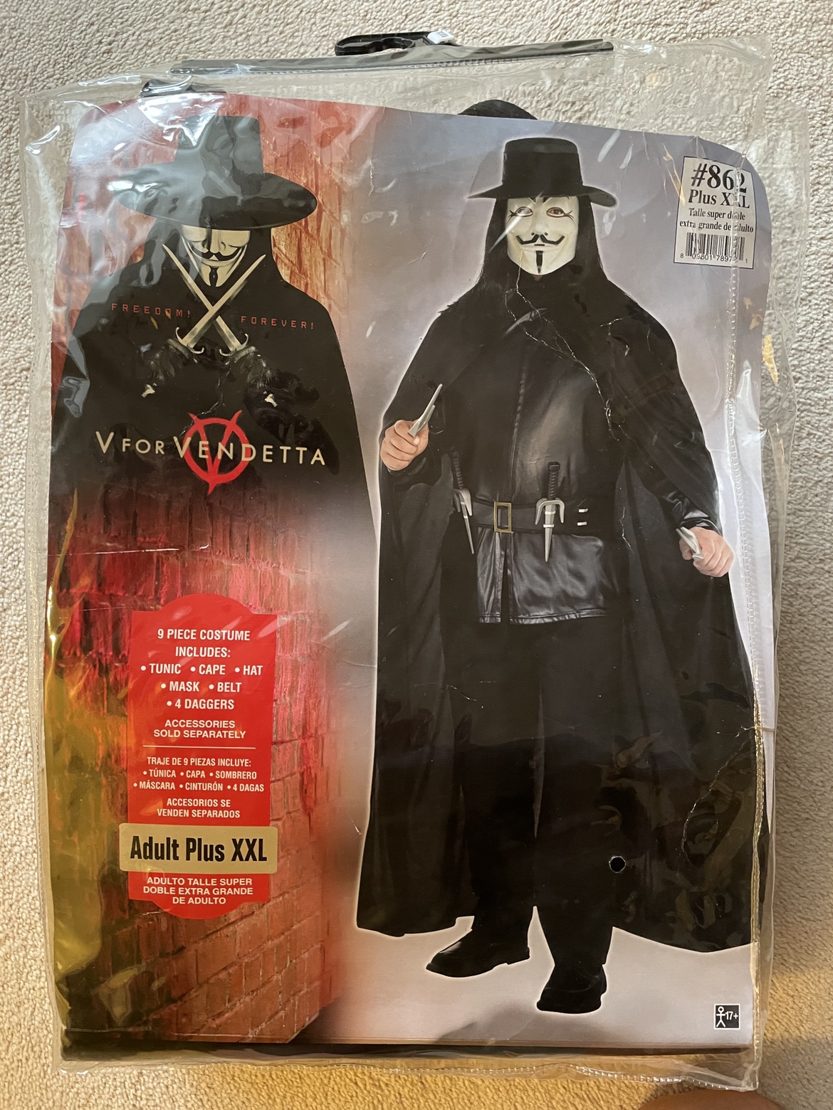 Adult V for Vendetta Costume, Size XXL