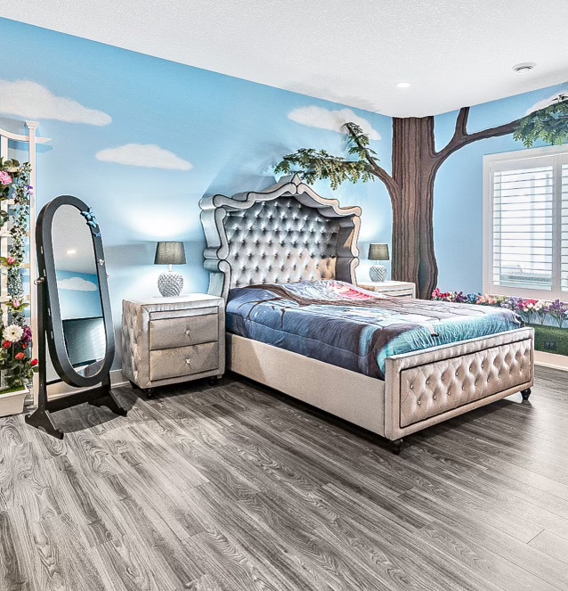 Queen size upholstered bed frame thumbnail