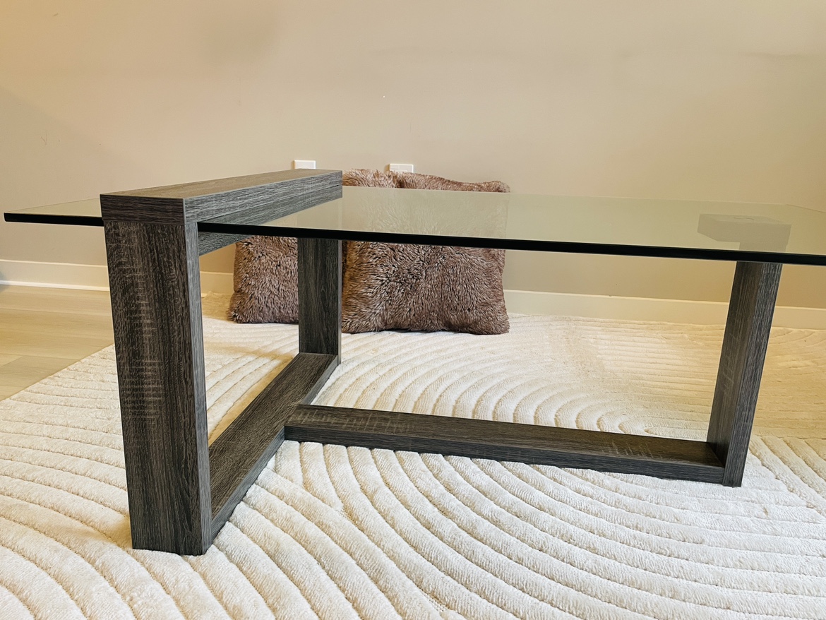 Coffee Table / Glass Top Coffee Table - Distressed Grey - photo 3