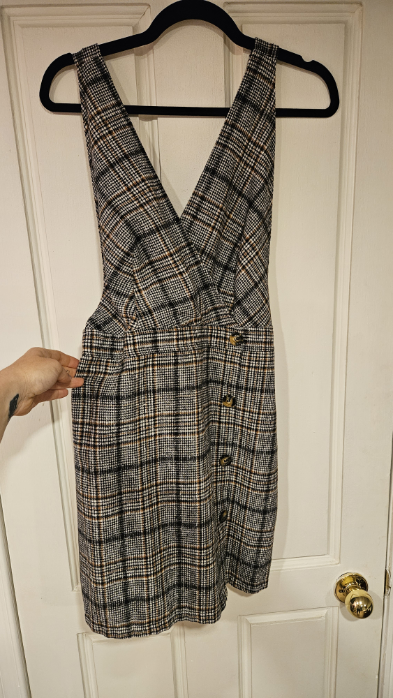 SHEIN Plaid Print Button Detail A-line Dress Grey / XL(US 12) image indicator(3)