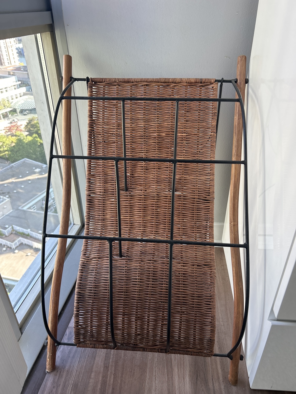 Vintage Rattan & Iron Record or Magazine Rack