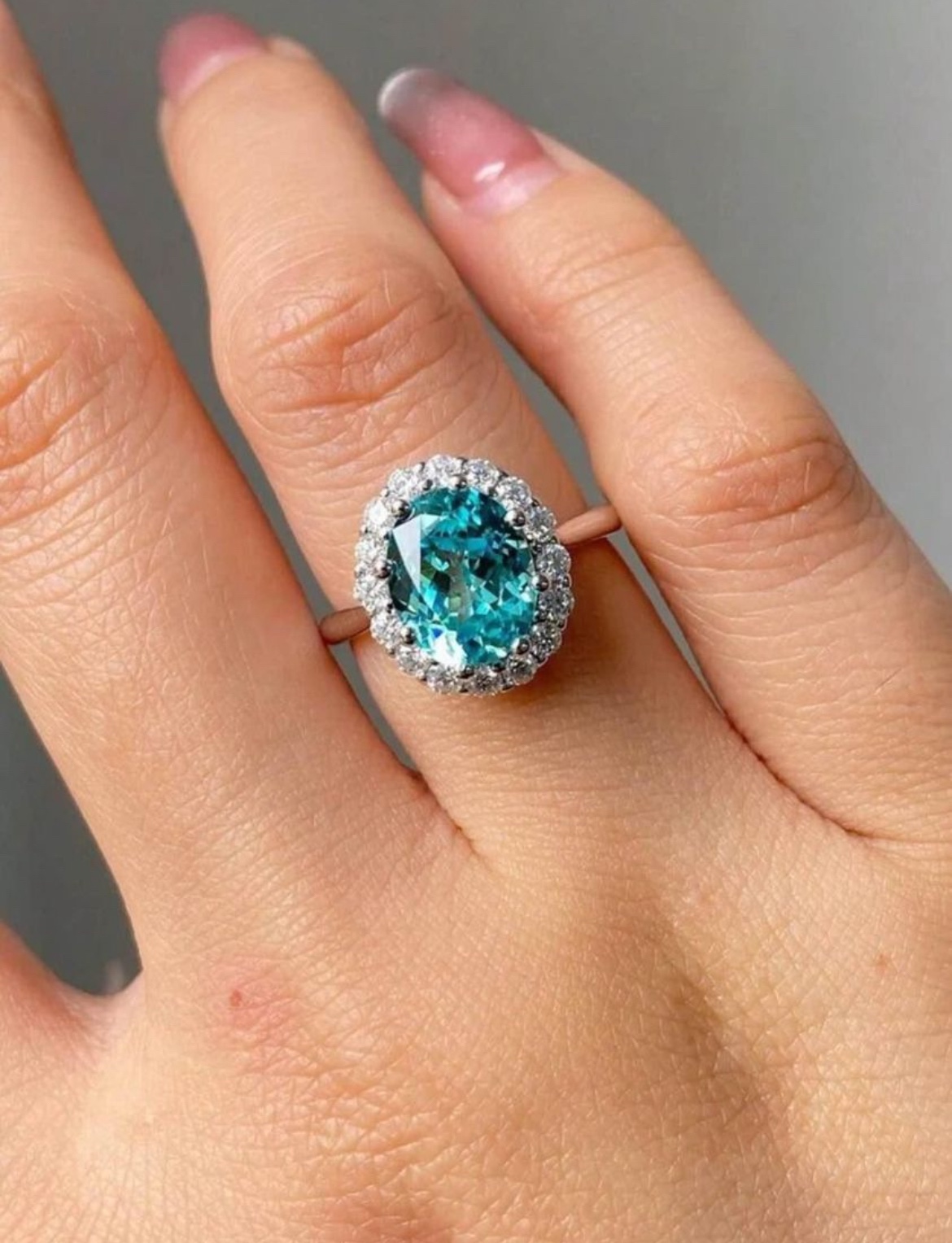 Engagement Ring with green cubic zirconia