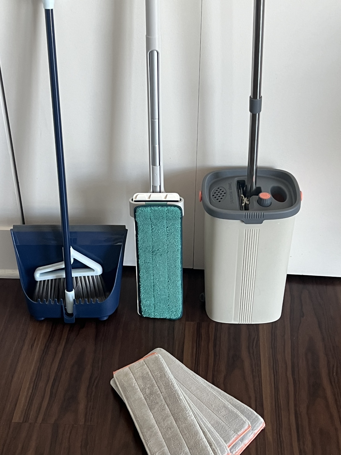Mops and brooms with dust pan