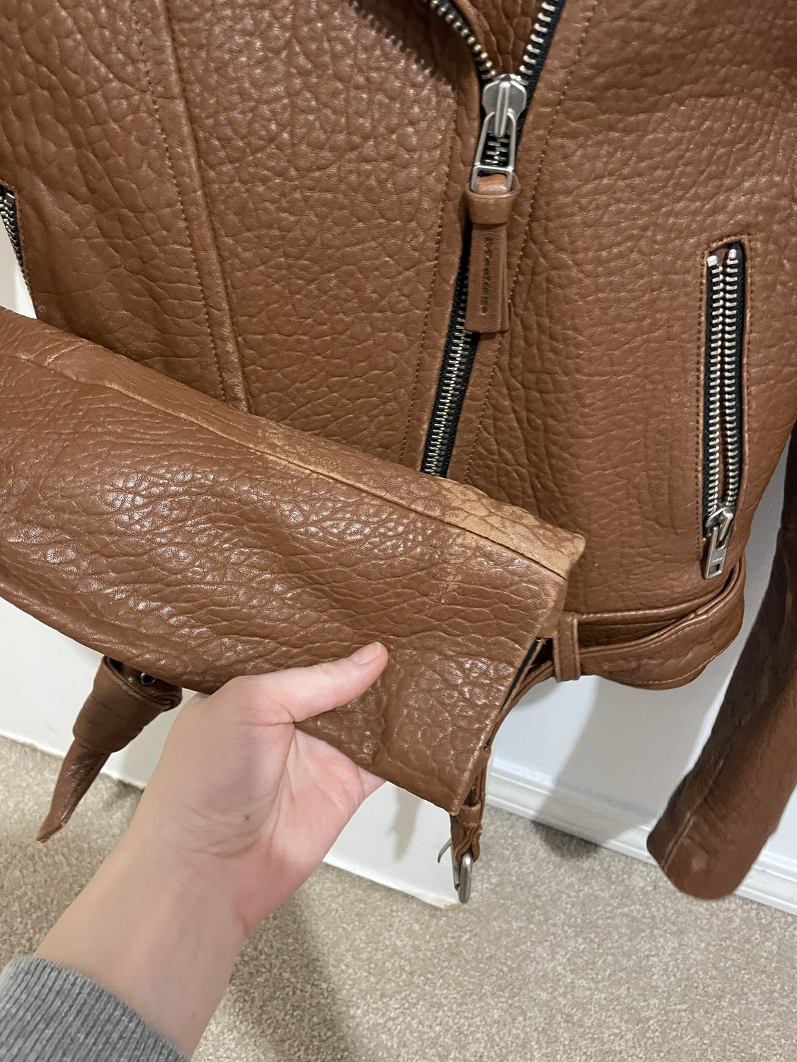 Mackage + Aritzia leather moto jacket in warm brown size s - photo 5