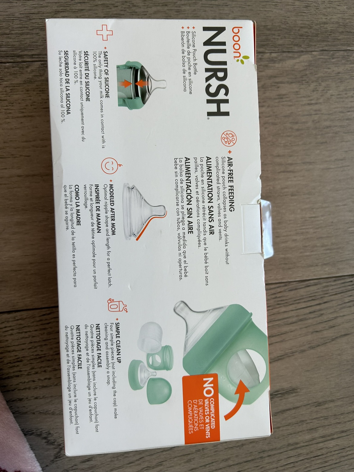 Brand New Boon Nursh Bottle 4oz 3 Pack Mint/Cantaloupe/Navy image indicator(2)