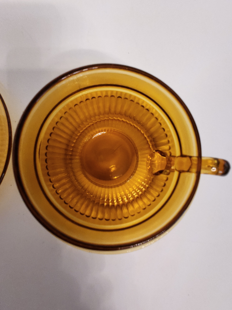 2 Mid Century Amber Glass cup and saucer sets - photo 4