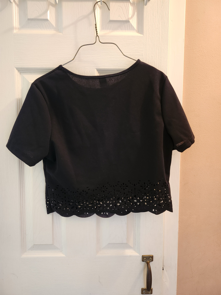 Shein Laser Cut Out Blouse - Black image indicator(2)
