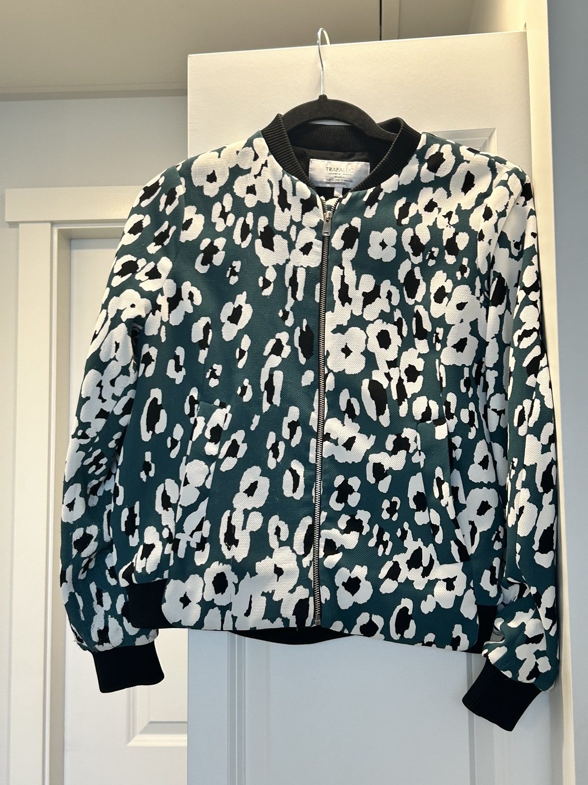 Zara Green Leopard Bomber Jacket