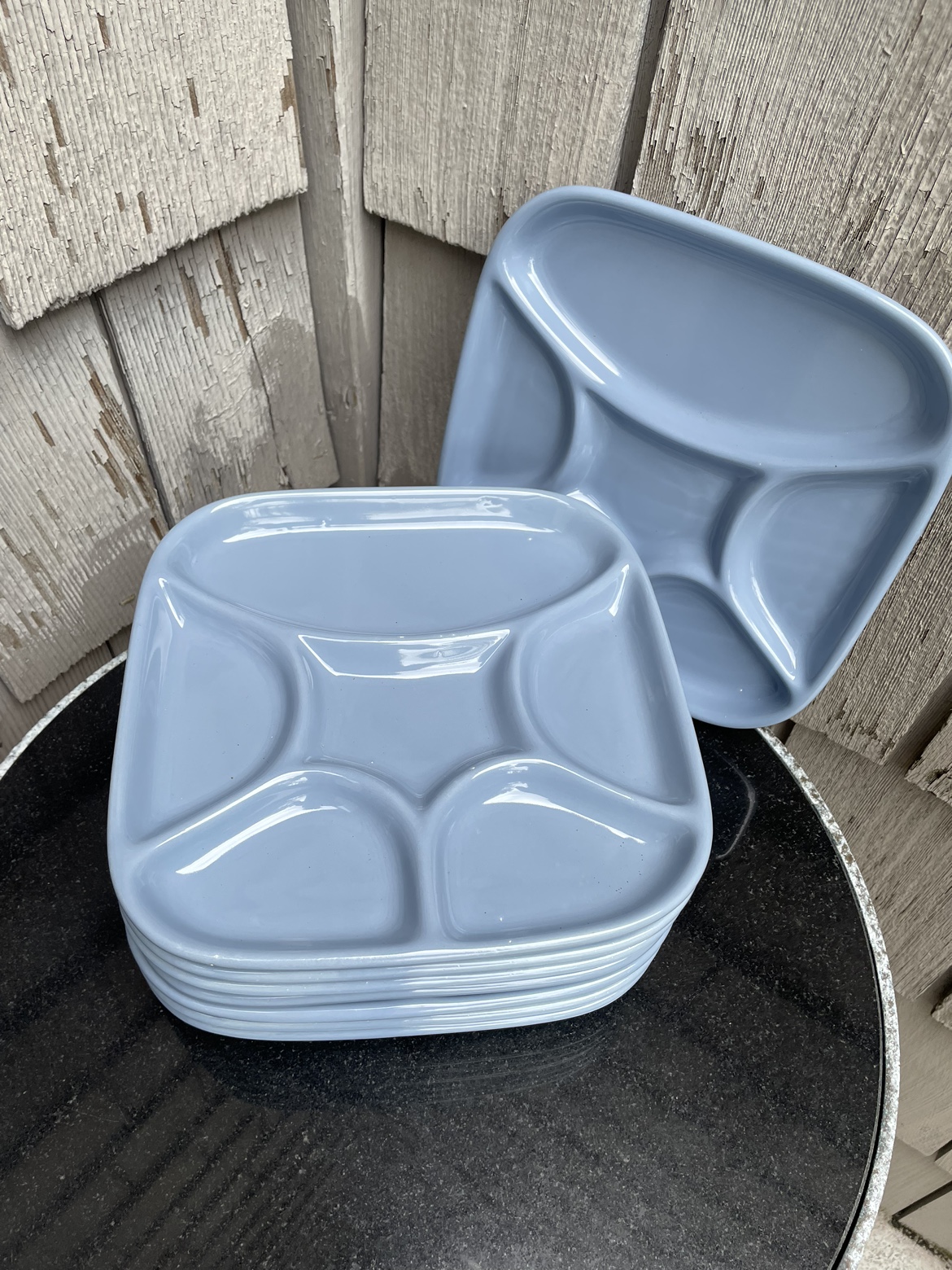 Japan, sushi light blue square plates lots of 8 fondue ceramic image indicator(4)