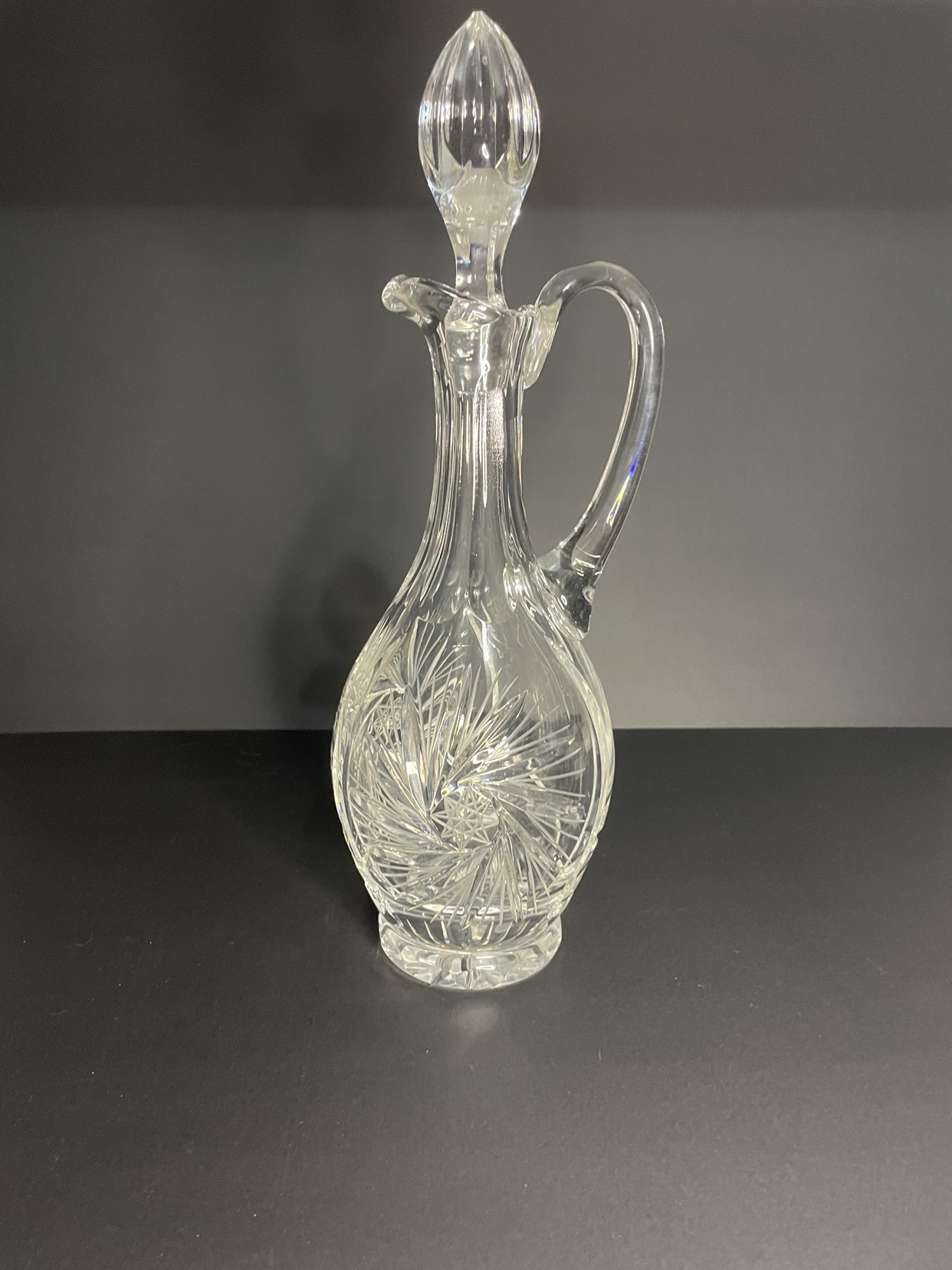 Vintage Pressed Glass Decanter with Handle and Glass Stopper - photo 2