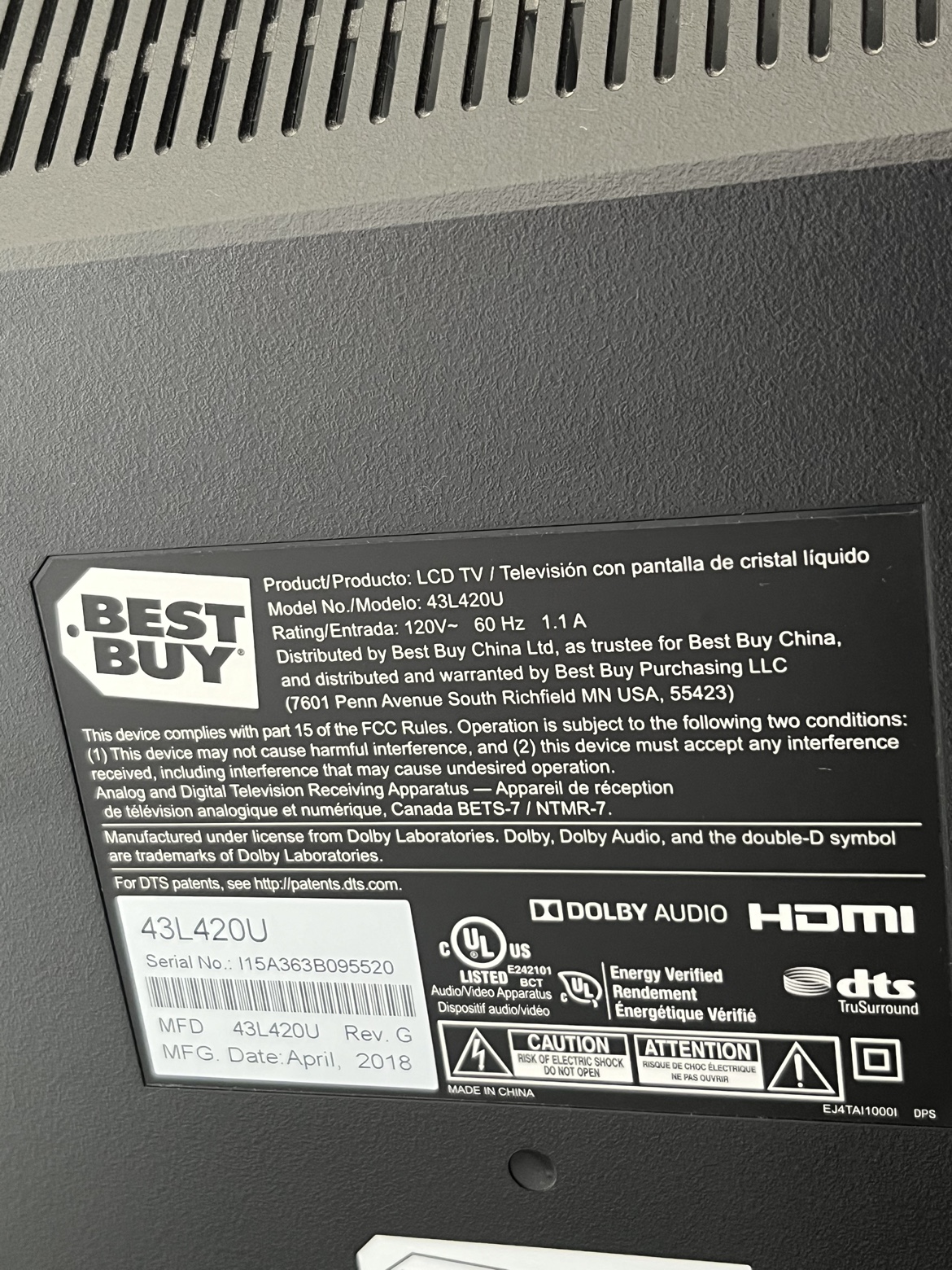 Toshiba 43” Internet TV image indicator(7)