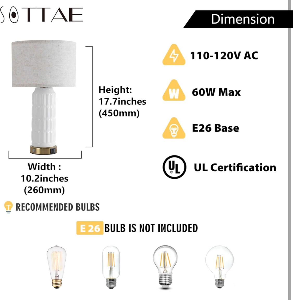 18" White Ceramic Table Lamps, Set of 2, with Touch Control - photo 4