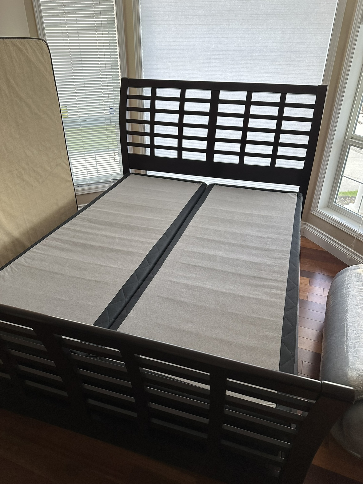 Queen mattress, box spring & bed frame - solid wood sleigh thumbnail