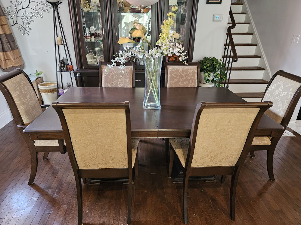 Dining table 6 chairs and hutch