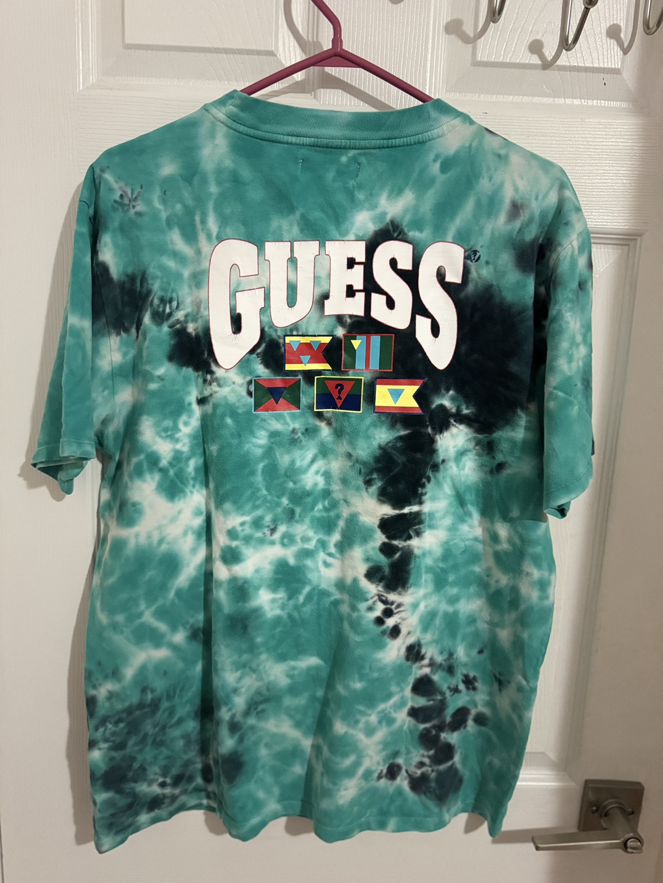 Vintage Guess Tie Dye Aqua Green Flags Logo Rare (Medium) image indicator(3)