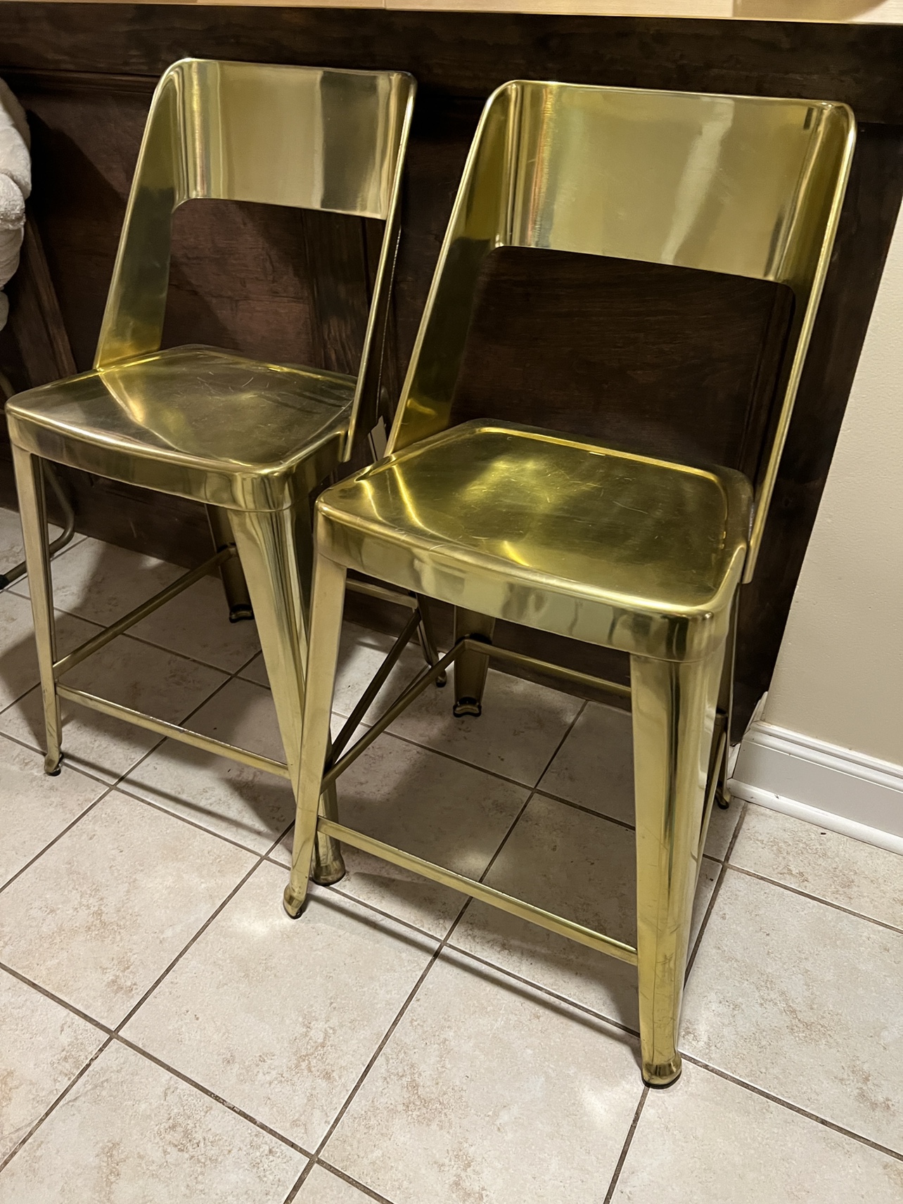 Antiqued Gold Bar Stools (set of 2)