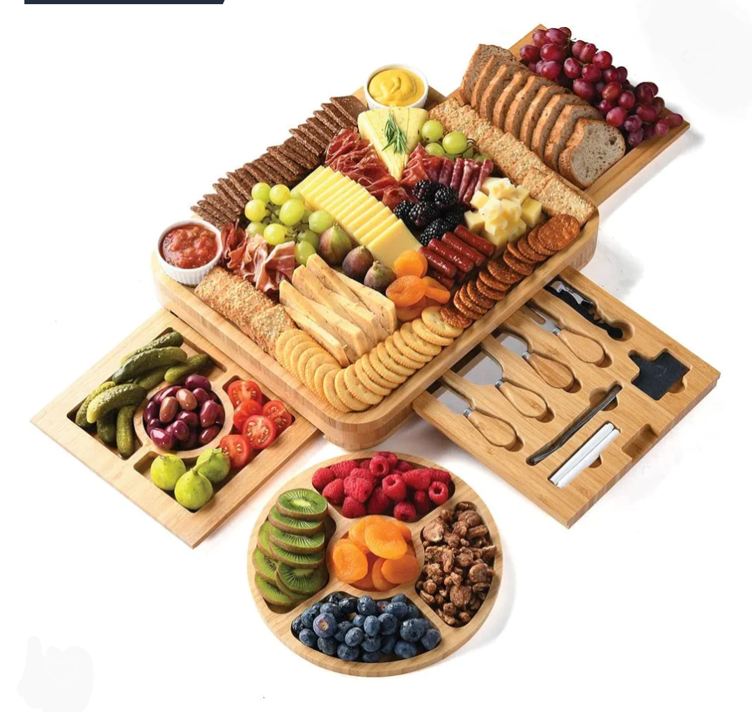 Bamboo Cheese Board & Serving Platter Set