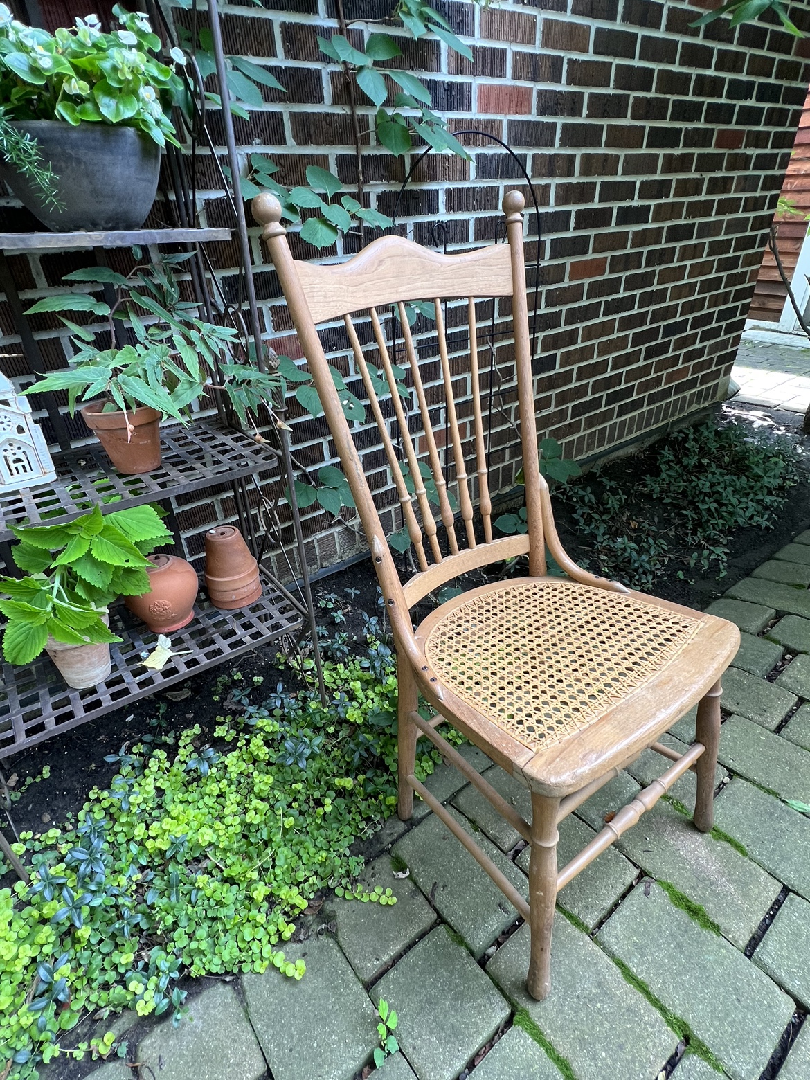 Spindle Back Wood Cane Chair