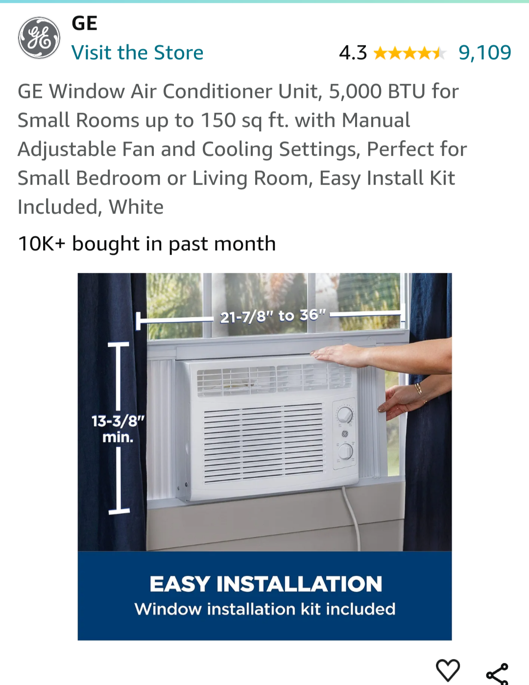GE AC Small Room 5,000 BTU - photo 2