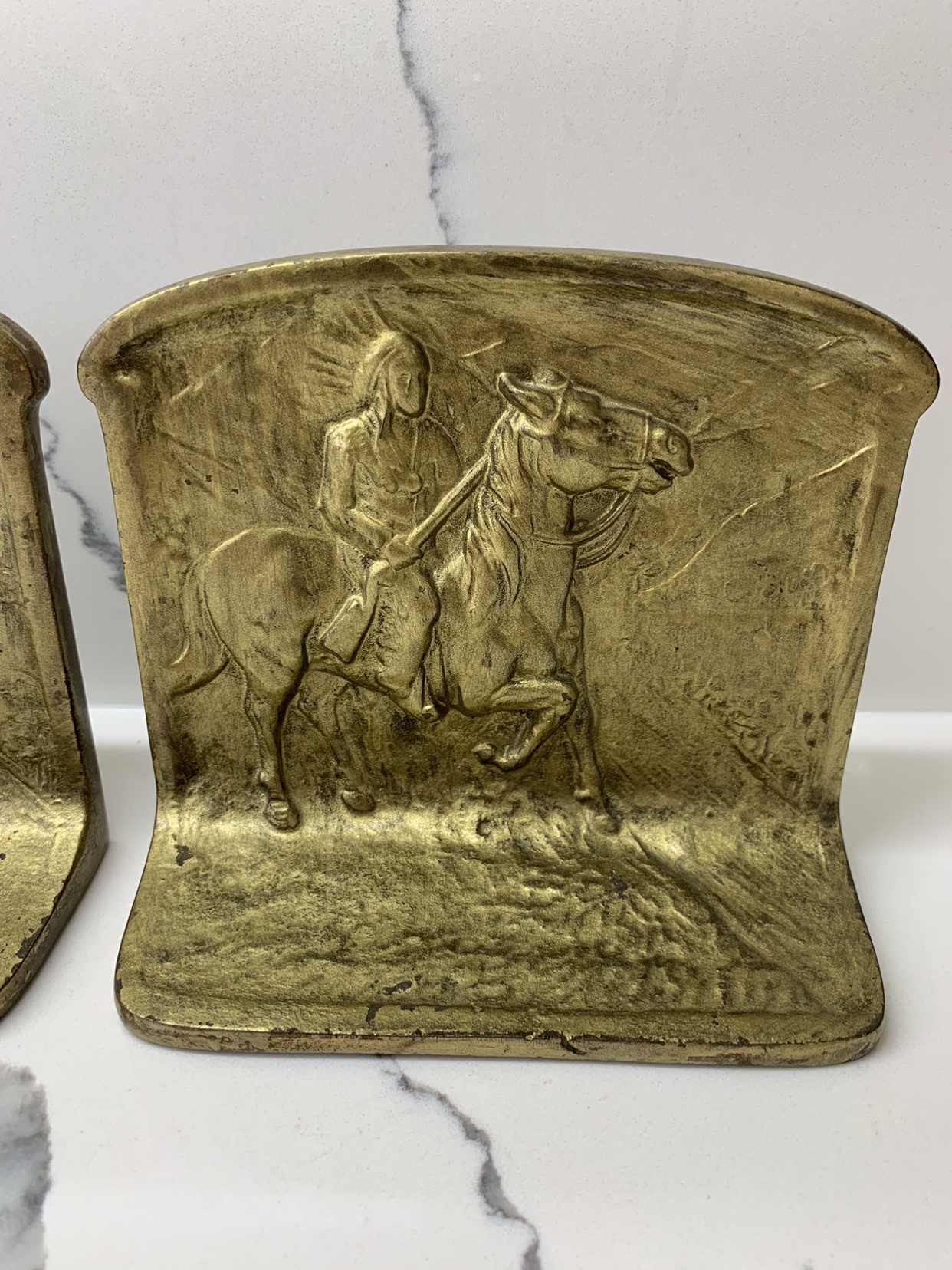 Native American Indian Horseback Hunter Bookends Circa 1925 image indicator(2)
