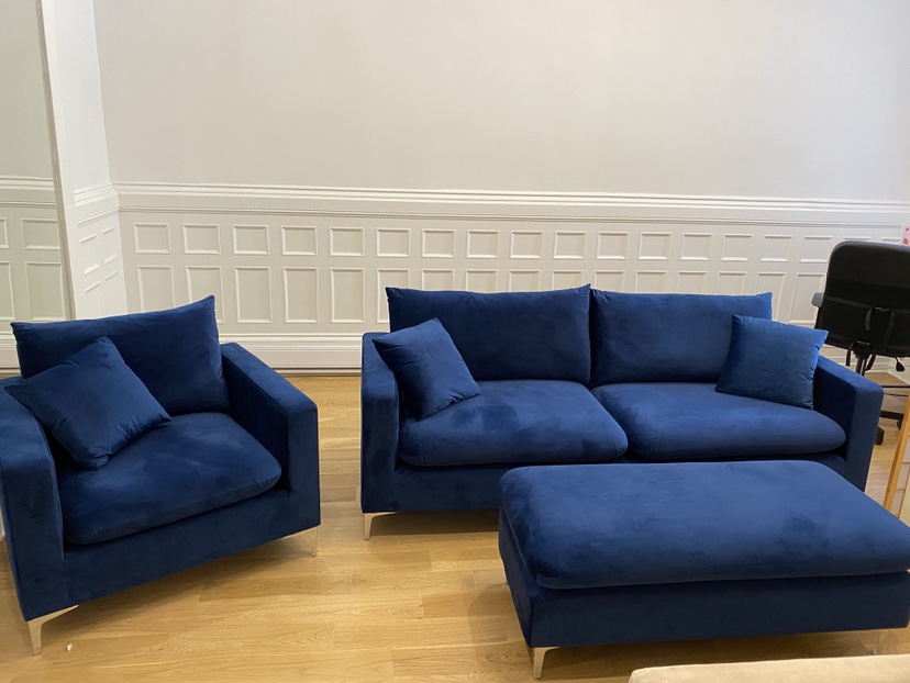 Blue Velvet Sofa and Loveseat Set