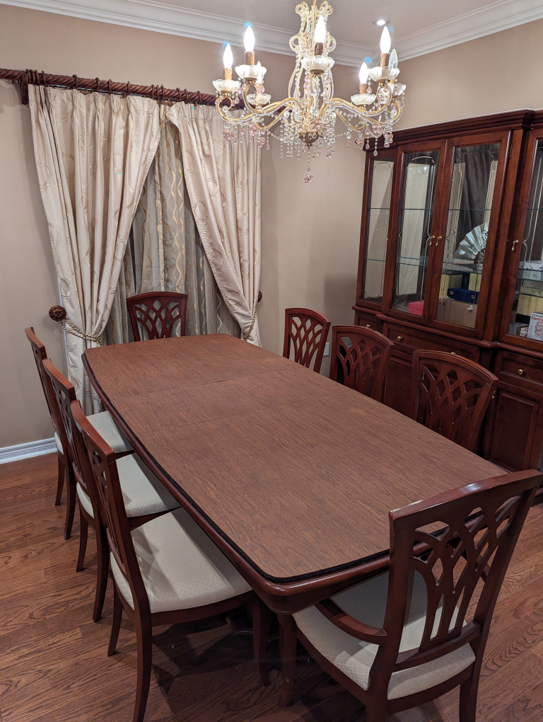 Dining Table set + hutch + 8 chairs