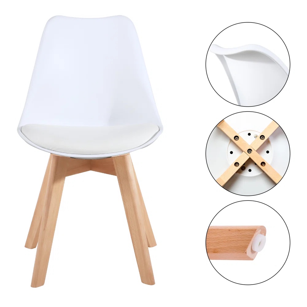 2 White chair - soft leather padded and wooden legs - photo 3
