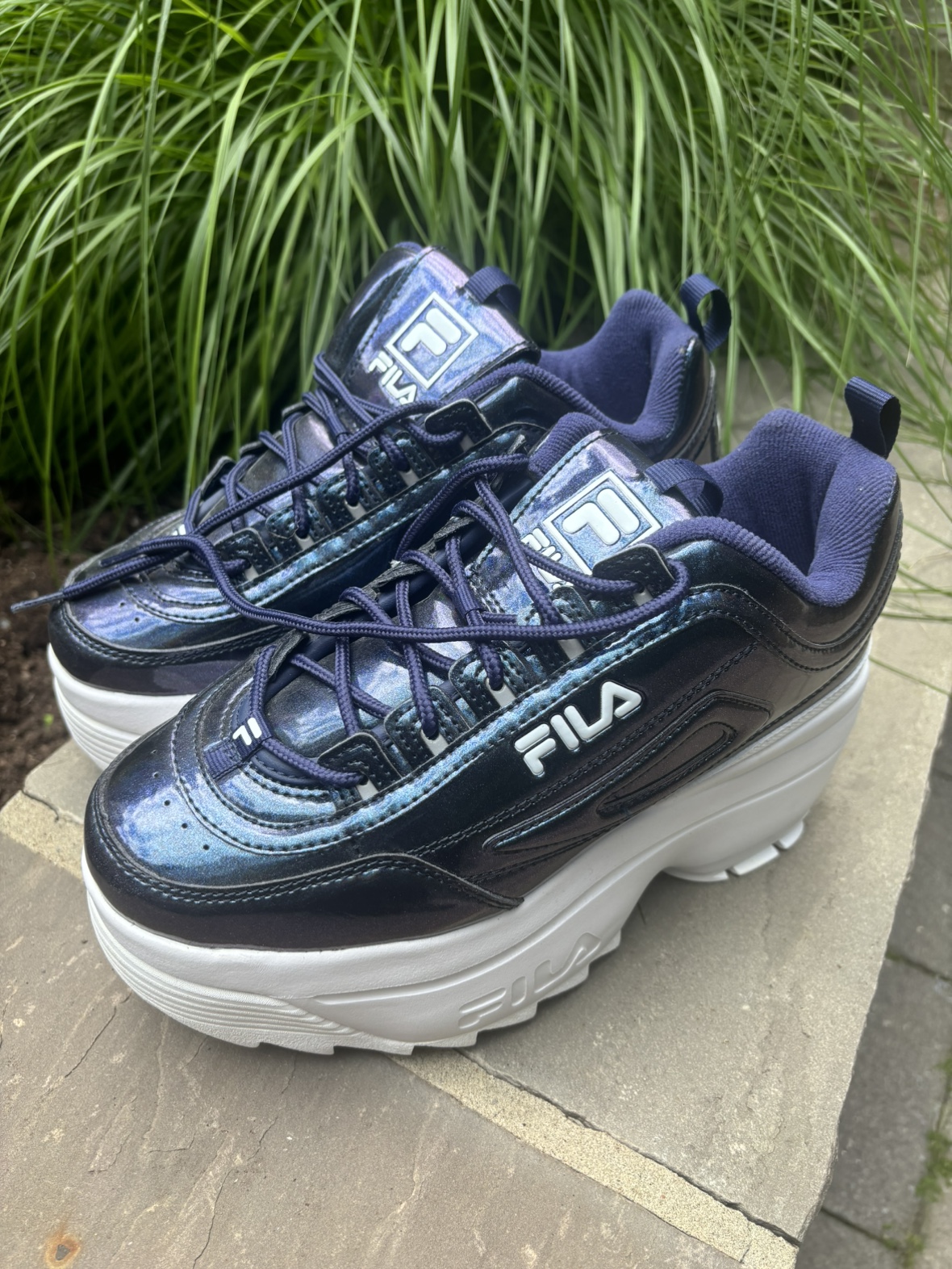 NEW! RARE FILA Disruptor Patent Leather Platform Sneakers