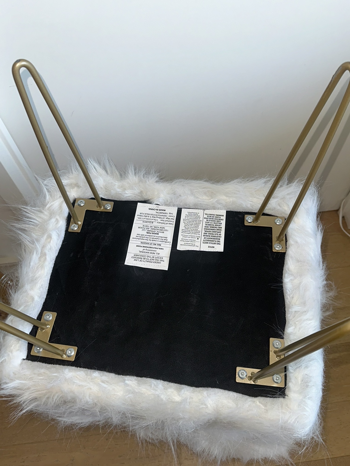 White Fur Ottomans with Gold Legs - photo 3