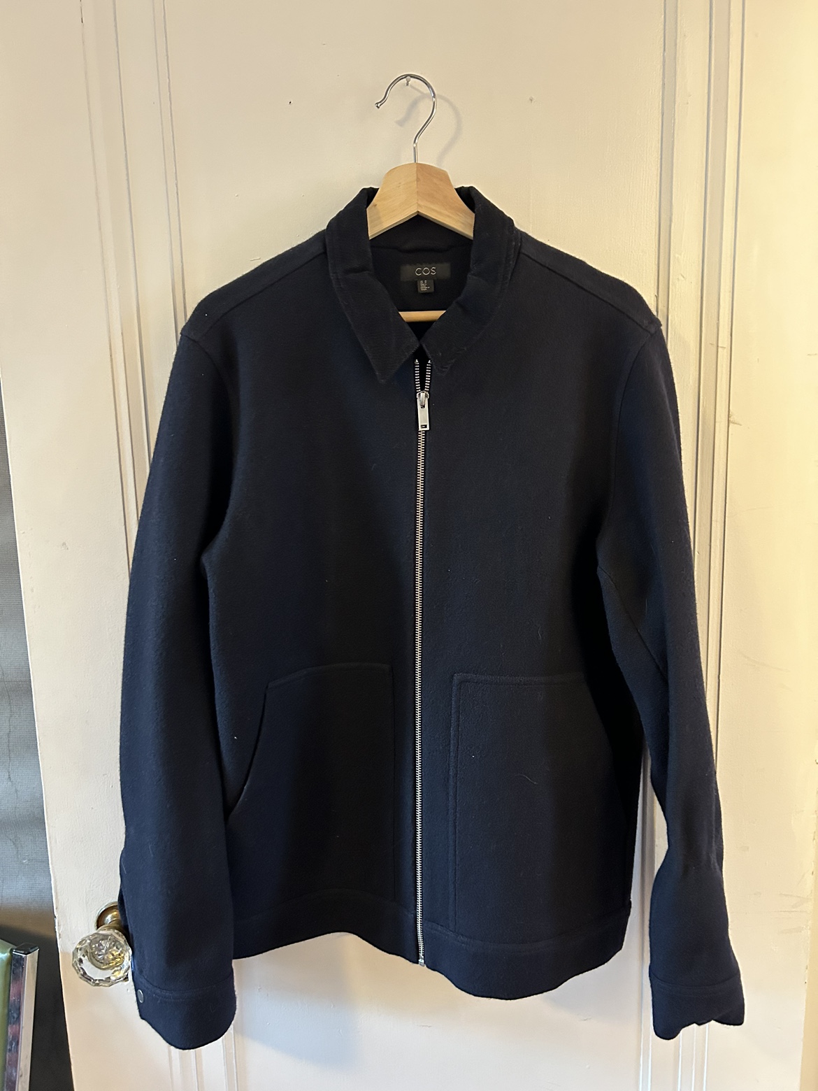 Men’s navy COS jacket with corduroy collar thumbnail