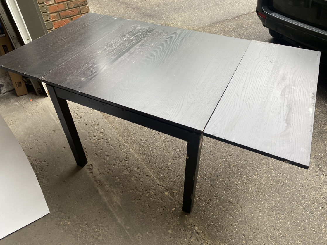 IKEA Black Wooden 36 x 36 extendable table with two leaves