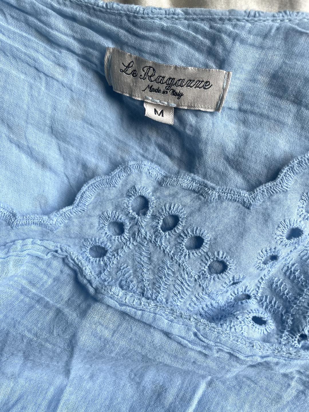 Le Ragazze Italy Linen Dress blue cotton eyelets image indicator(3)