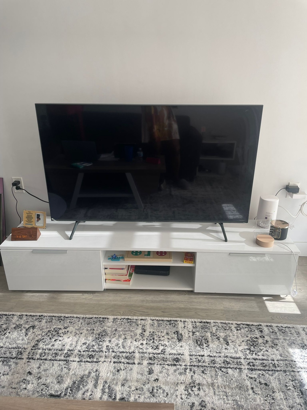 White Tv stand - H 13” W 70”