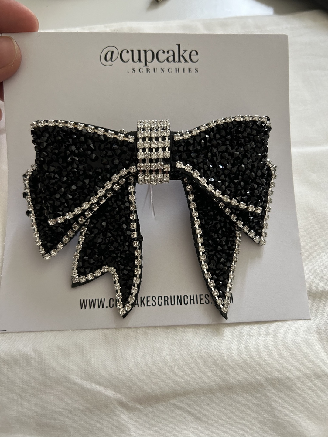Rhinestone black bow clip thumbnail