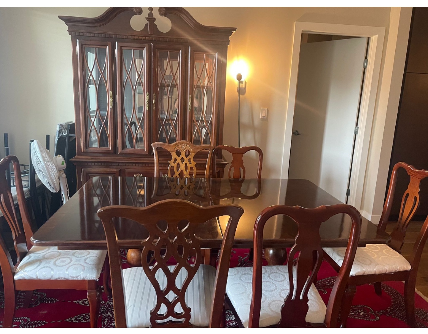 Dinning table chairs/Hutch plus Ivory Leather Sofa with wood