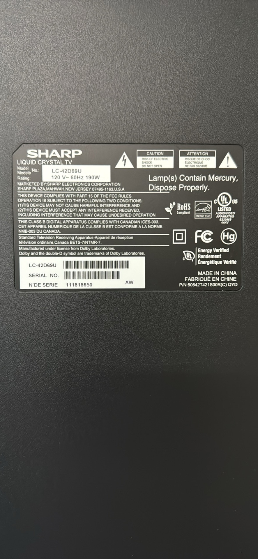42” Sharp TV - photo 3