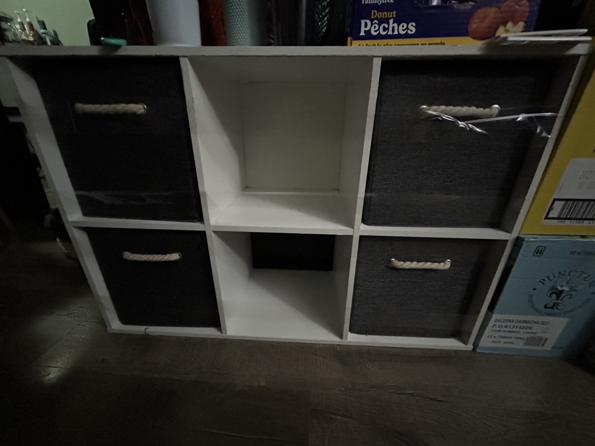 White shelving unit with baskets thumbnail