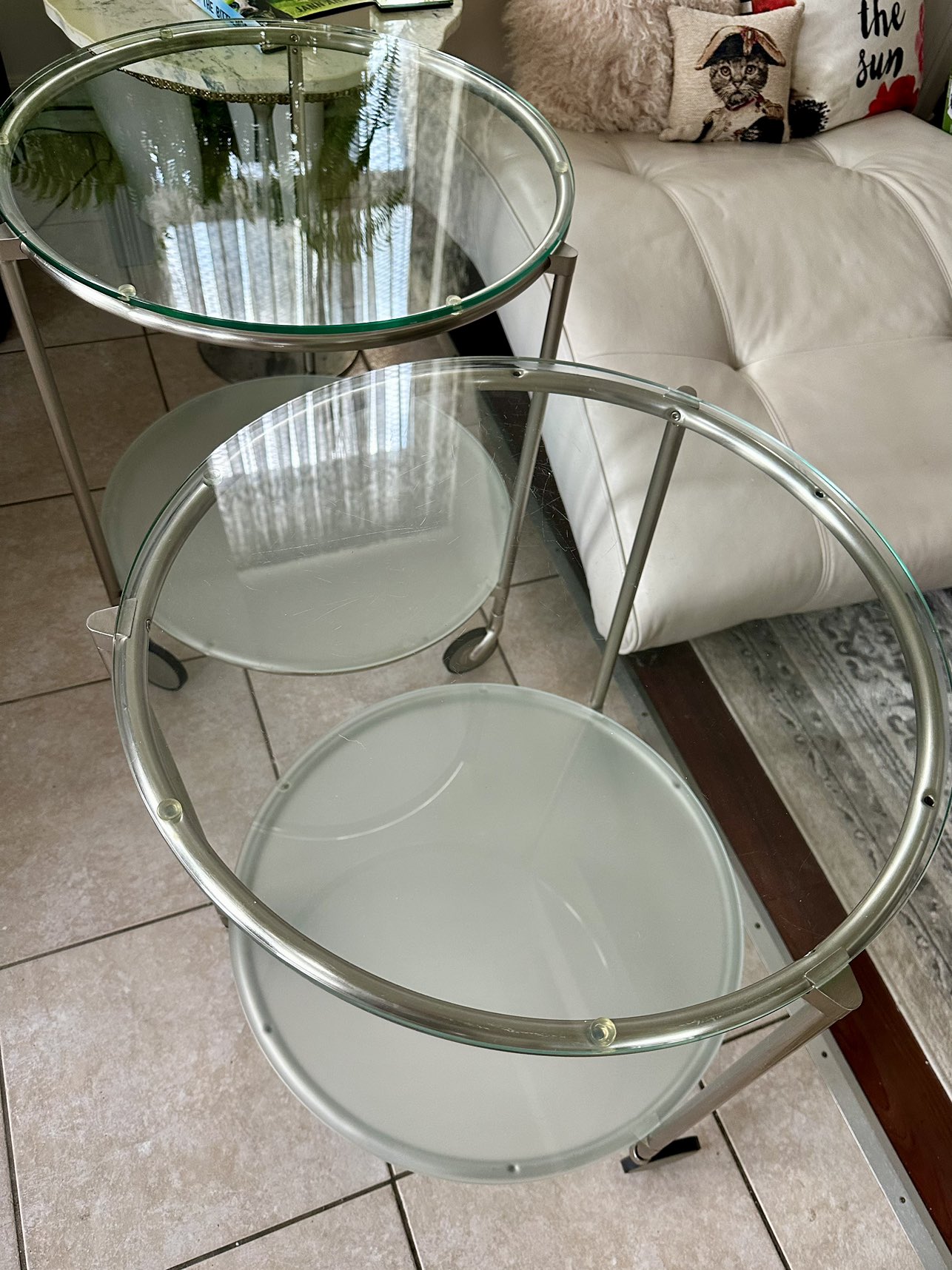 Set of 2 Chrome & Glass Tables: End Tables/Night Stands thumbnail