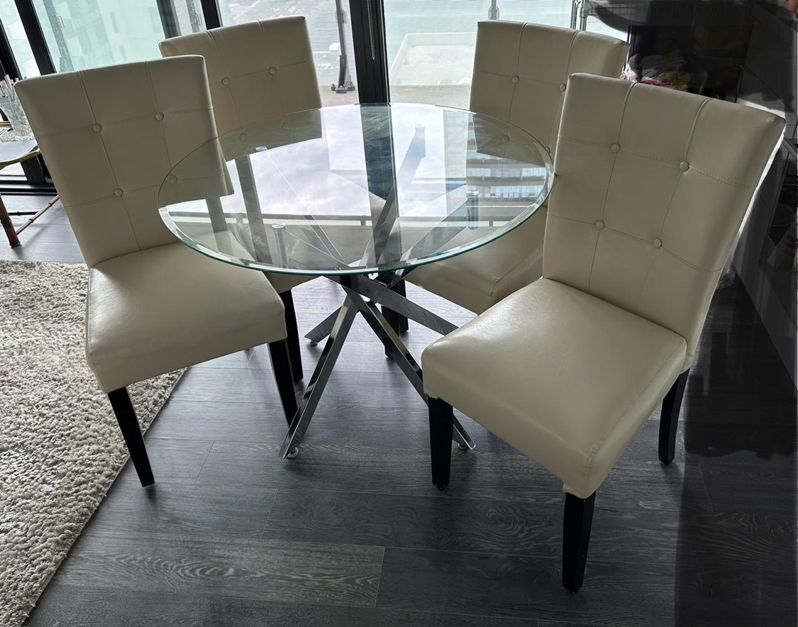 4 off white leather dining chairs