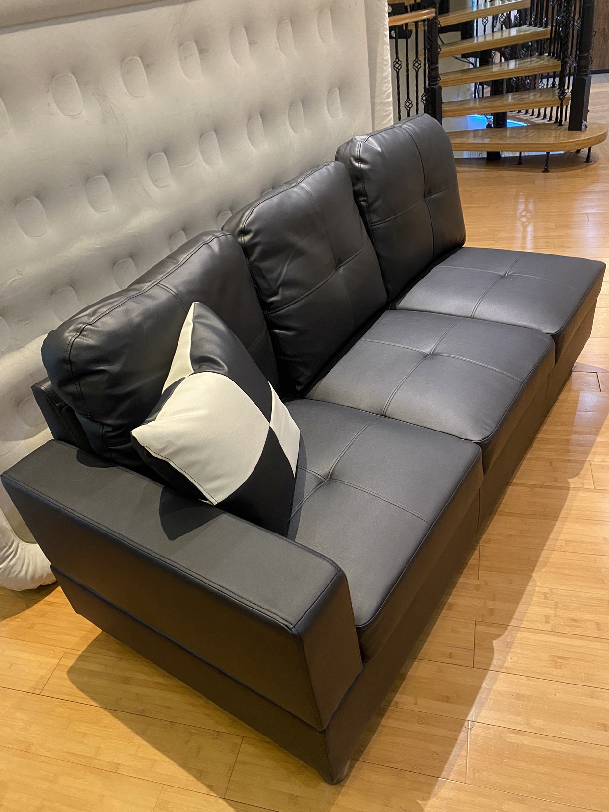 Ahsanul Black Faux Leather sofa image indicator(2)