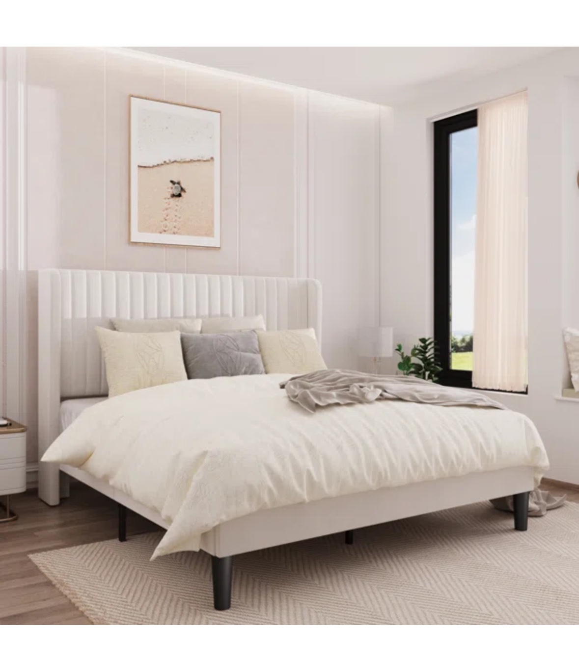 Candler Upholstered Bed frame - Full Size - White - photo 2