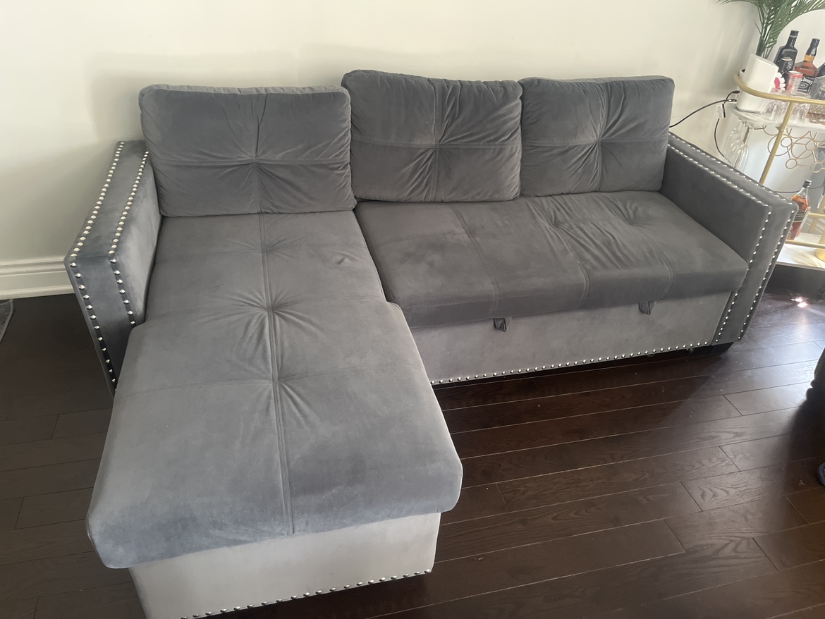 Grey sectional L shape sofa with storage