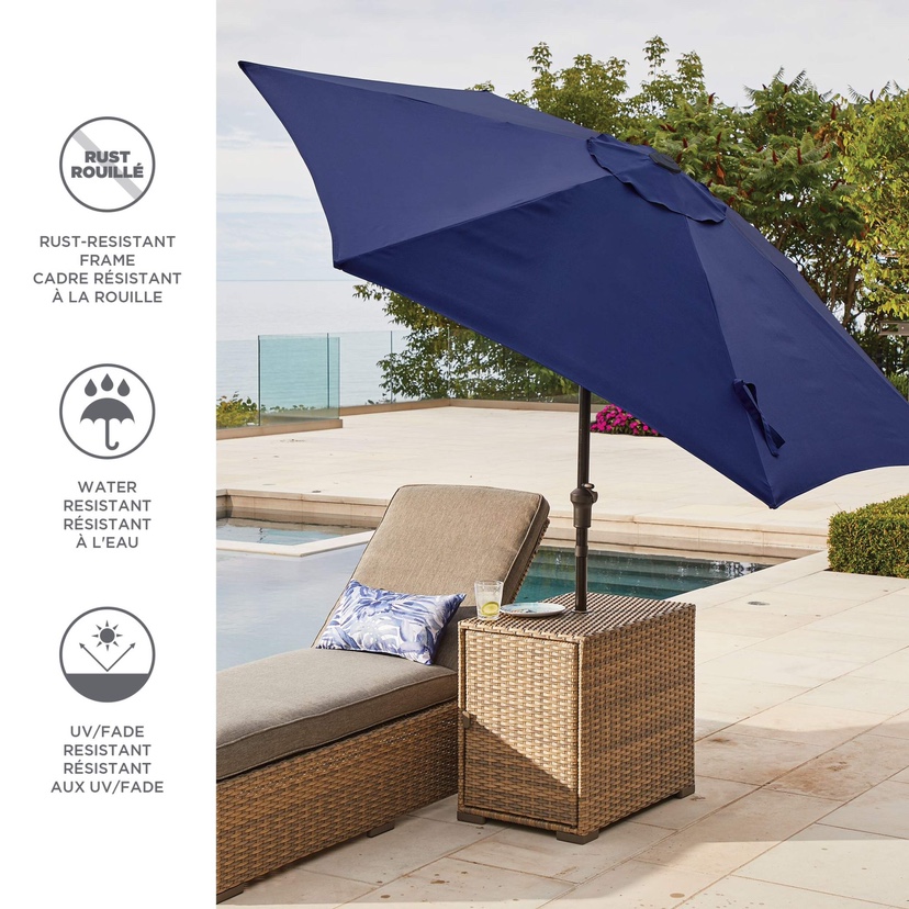 CANVAS Outdoor/Patio Market Umbrella w/ Crank Handle, Navy, 9-ft thumbnail