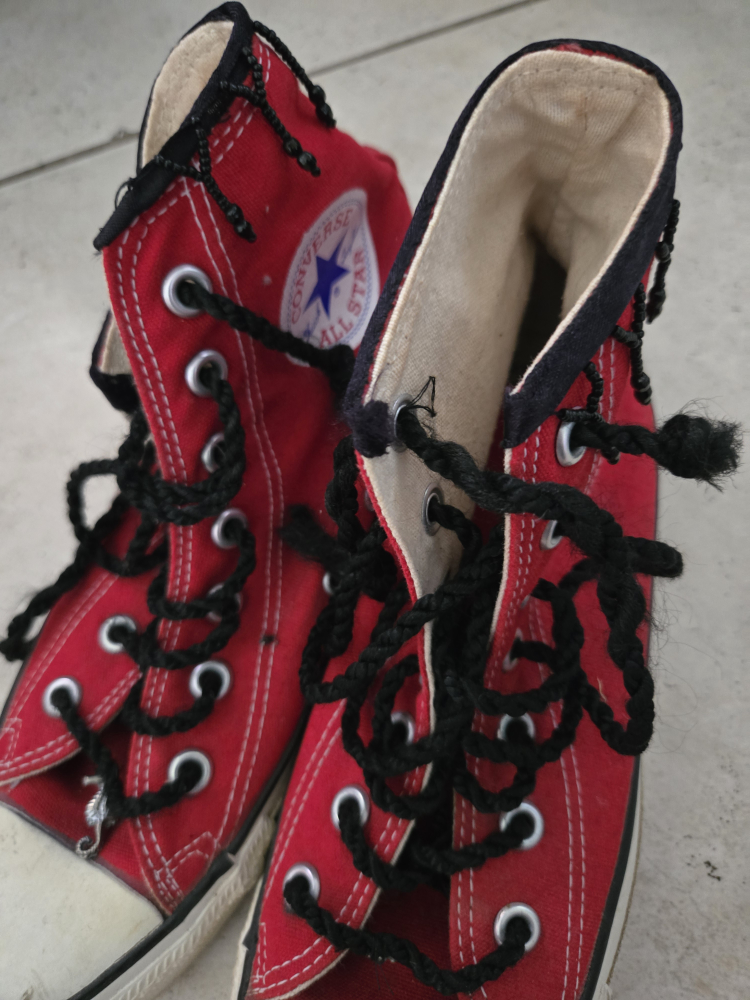 Red Converse One Star Shoes with one-of-a-kind bead work image indicator(2)
