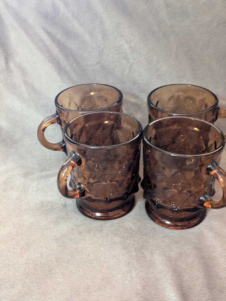 VINTAGE Fire King Anchor Hocking Set of 4 Amber Kimberly Mugs⚽ image indicator(2)